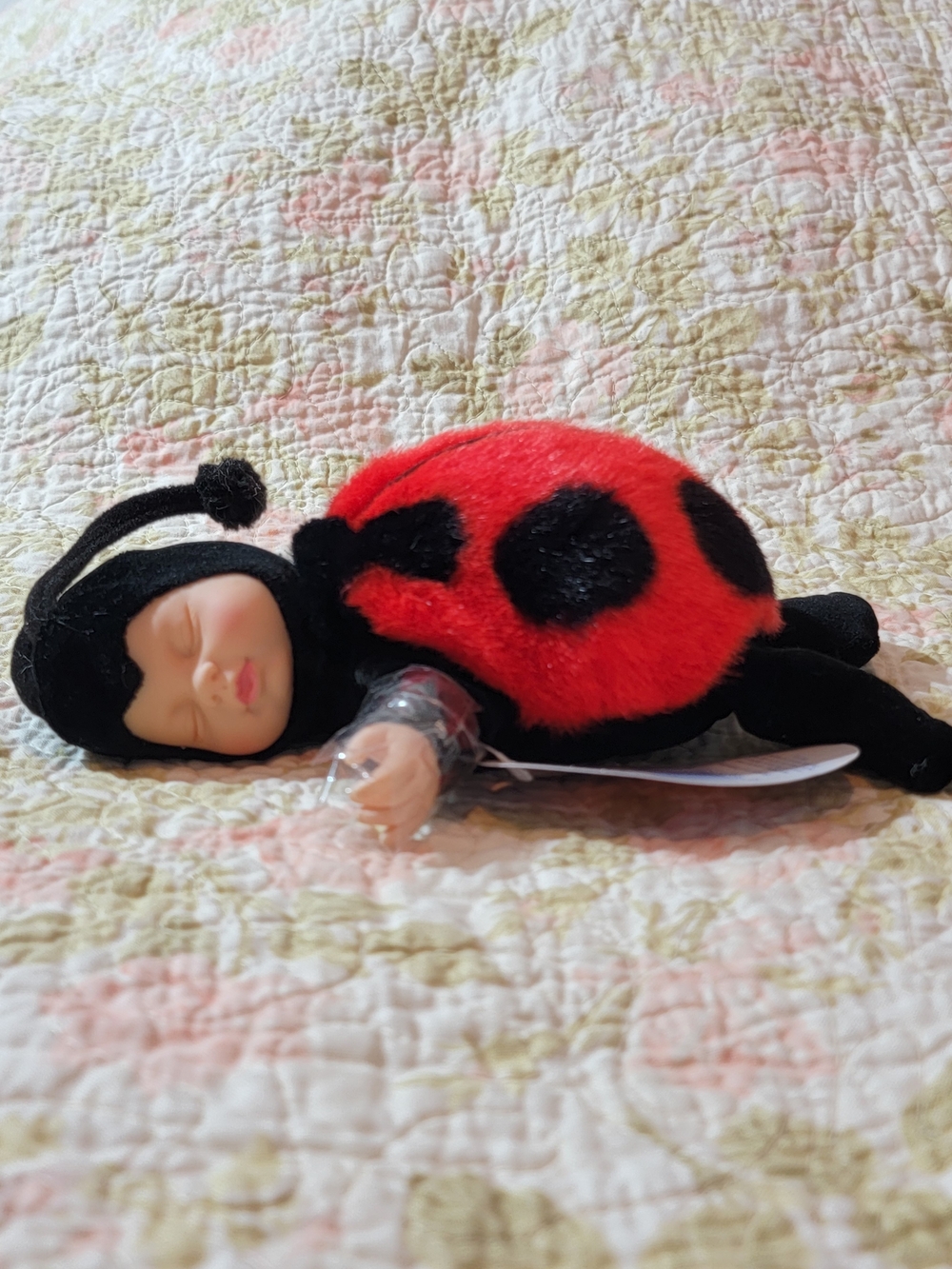 Vintage Anne Geddes Sleeping Ladybug Baby Doll Plush - Red and Black